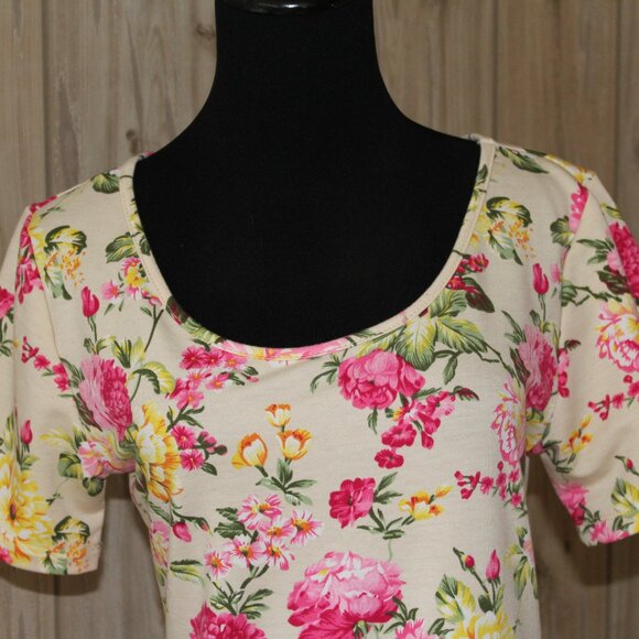 Tom's Ware Dress Casual Floral Print Pink Green New Bodycon Midi L Large EUC - Picture 3 of 11